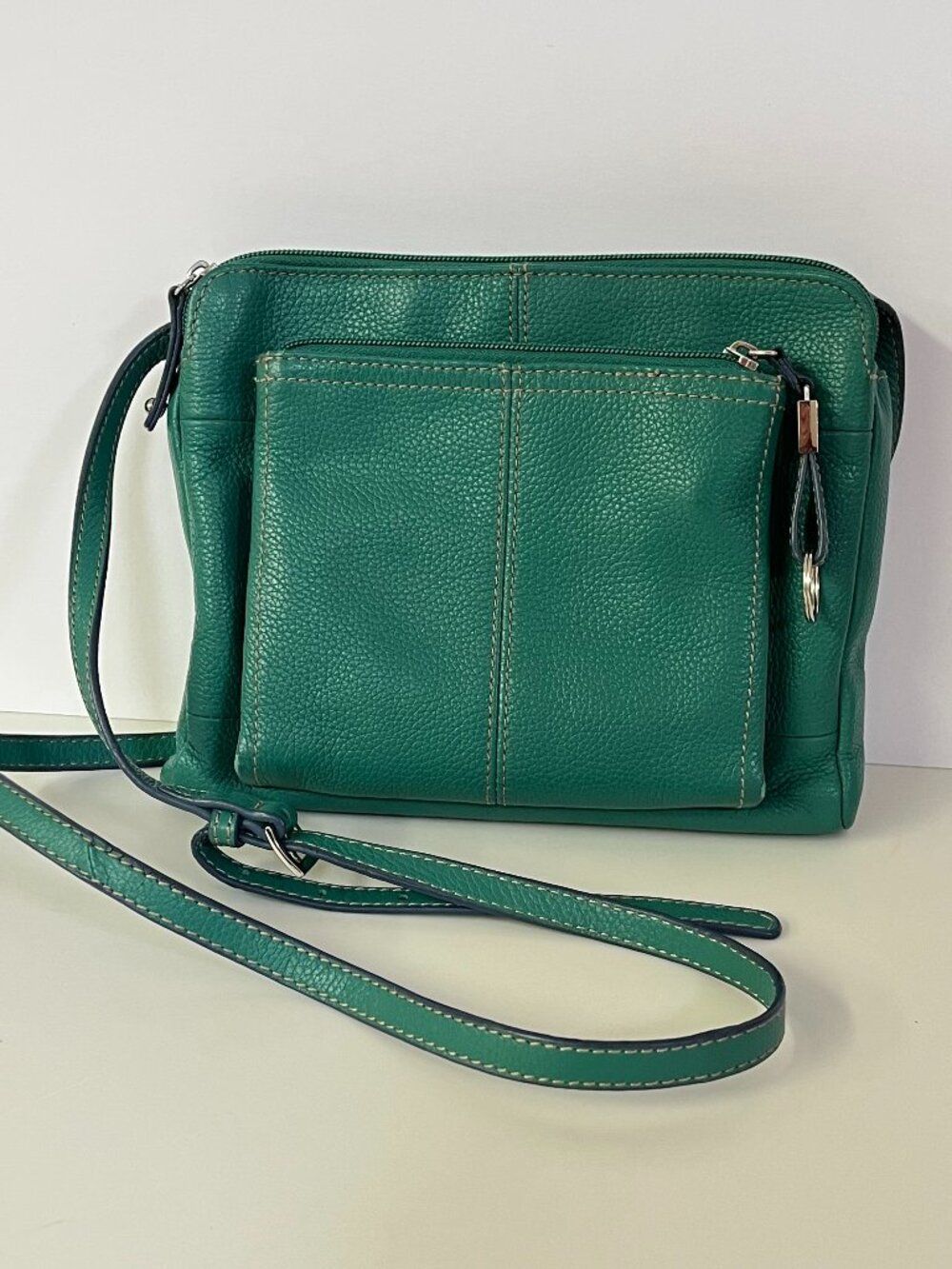 Tignanello Crossbody Purse Bag Pebbled Leather Emerald Green Adjustable Straps